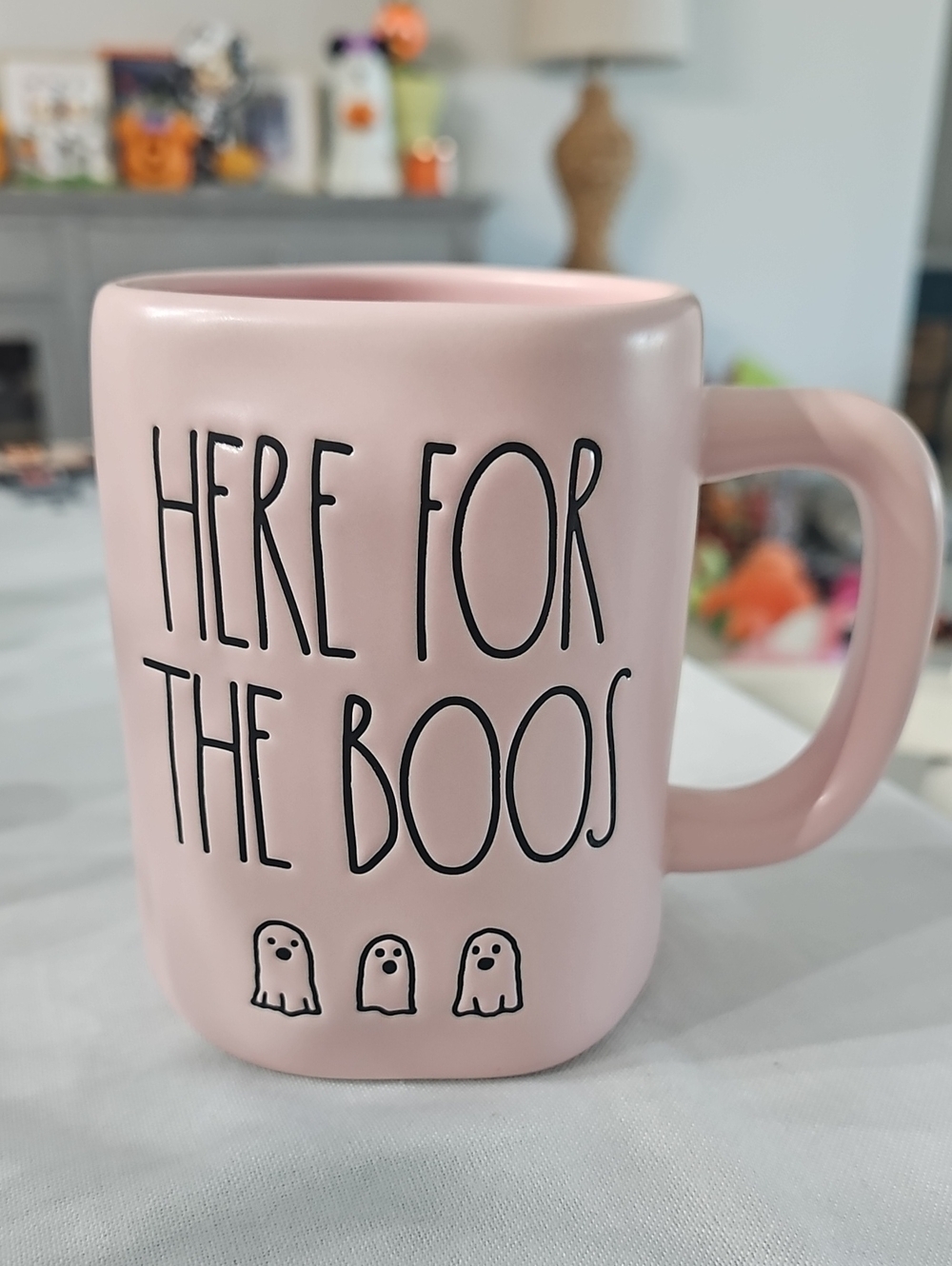 New! Halloween Pale Pink Rae Dunn "Here For Thr Boos" Coffee Mug